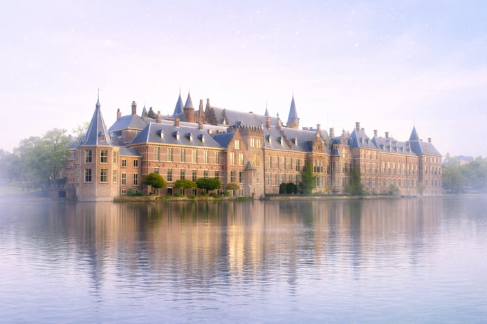 Stylized image of The Hague, Netherlands skyline