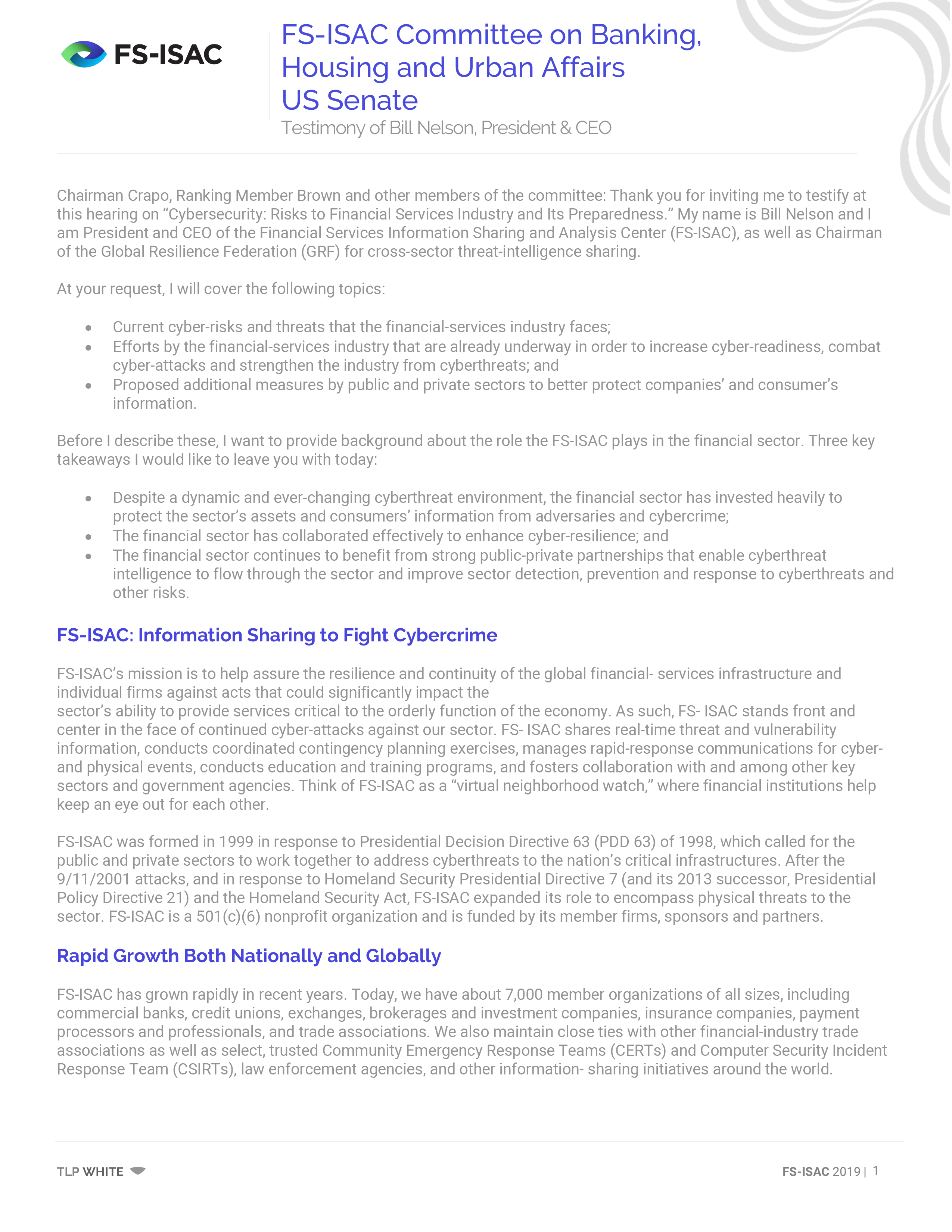 FS-ISAC Testimony May 2018