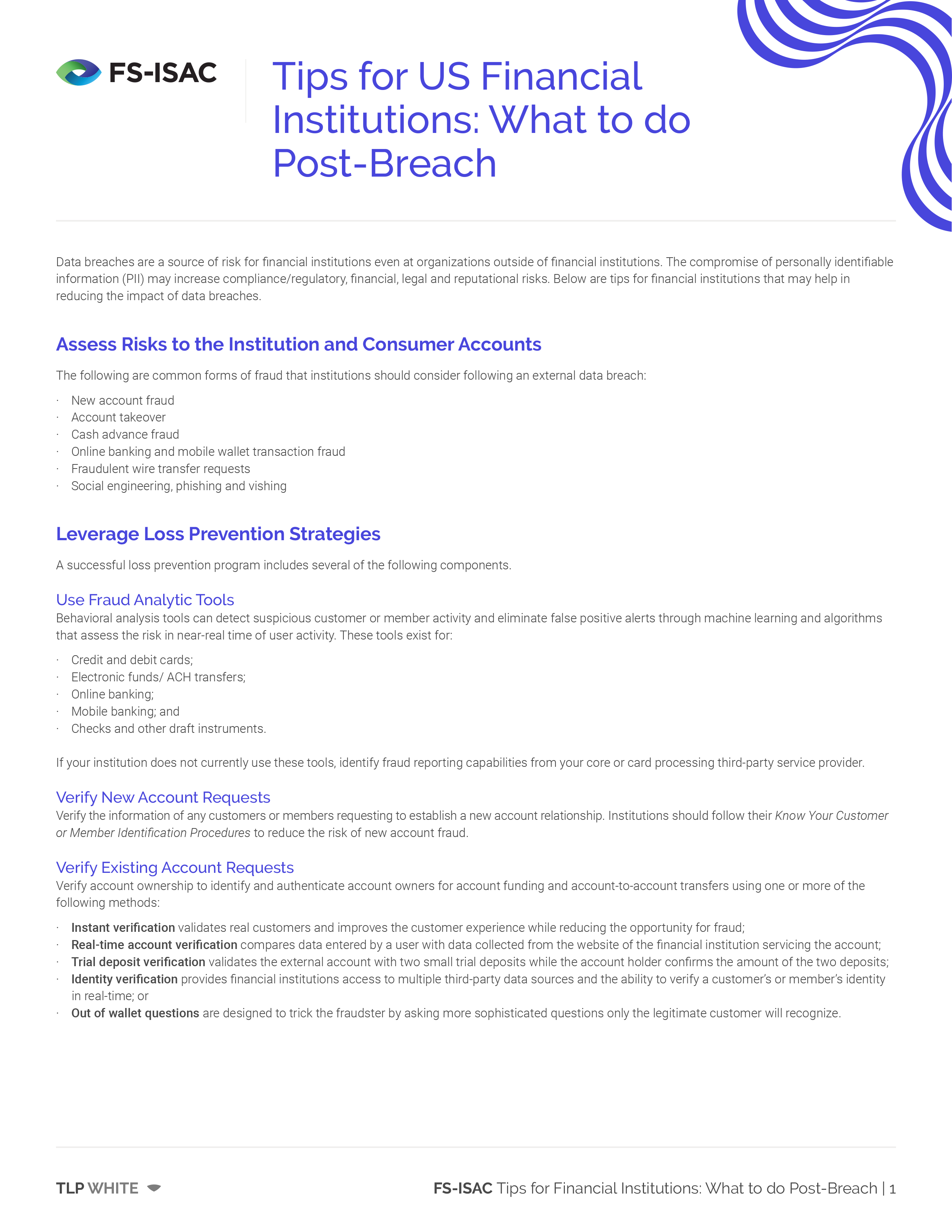 Post Breach Tips - Financial Institutions