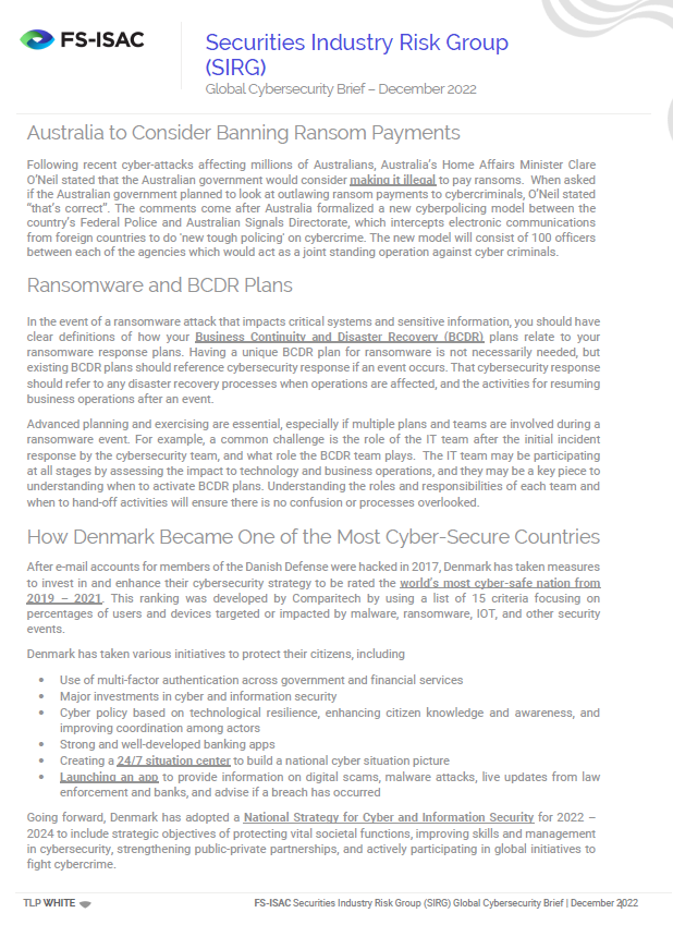 SIRG December 2022 Global Cybersecurity Brief