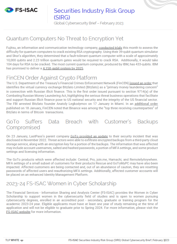 SIRG February 2023 Global Cybersecurity Brief