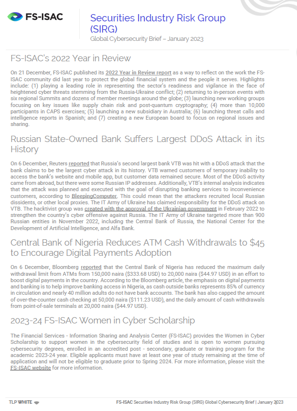 SIRG January 2023 Global Cybersecurity Brief