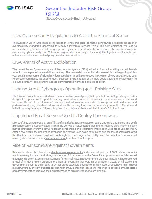 SIRG July 2022 Global Cybersecurity Brief