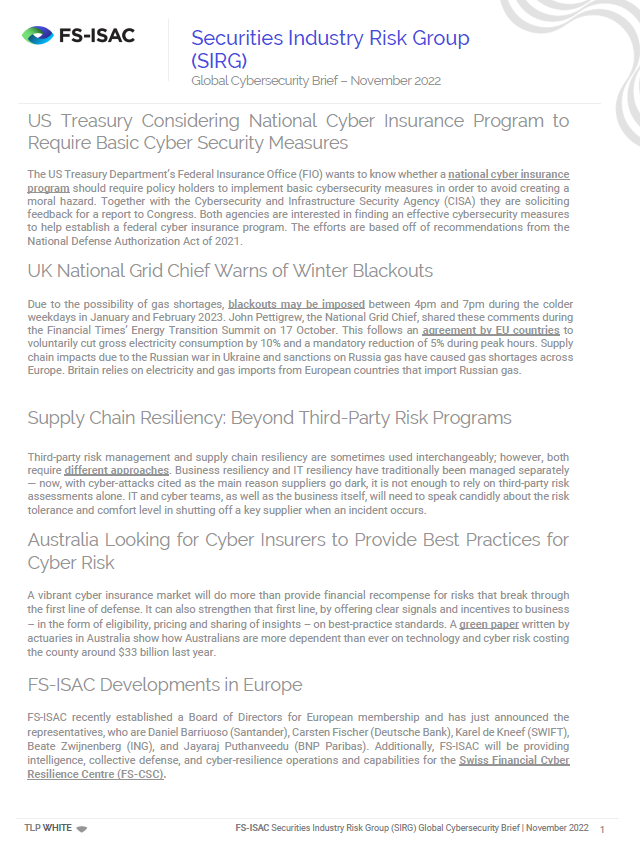 SIRG November 2022 Global Cybersecurity Brief