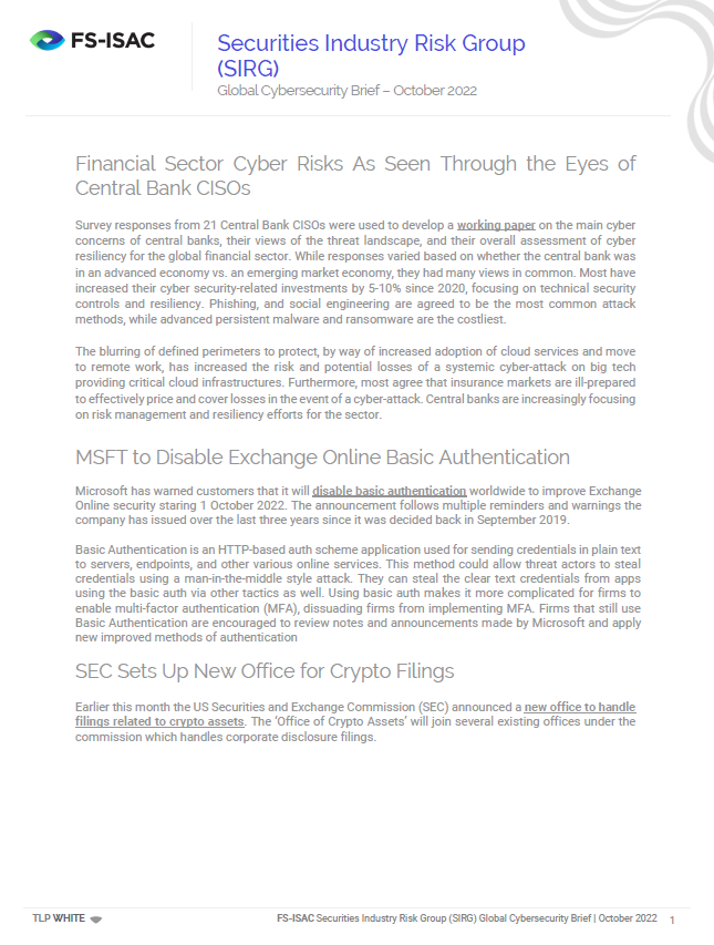 SIRG October 2022 Global Cybersecurity Brief