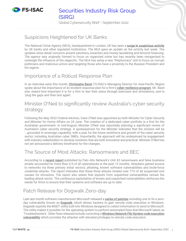 SIRG September 2022 Global Cybersecurity Brief